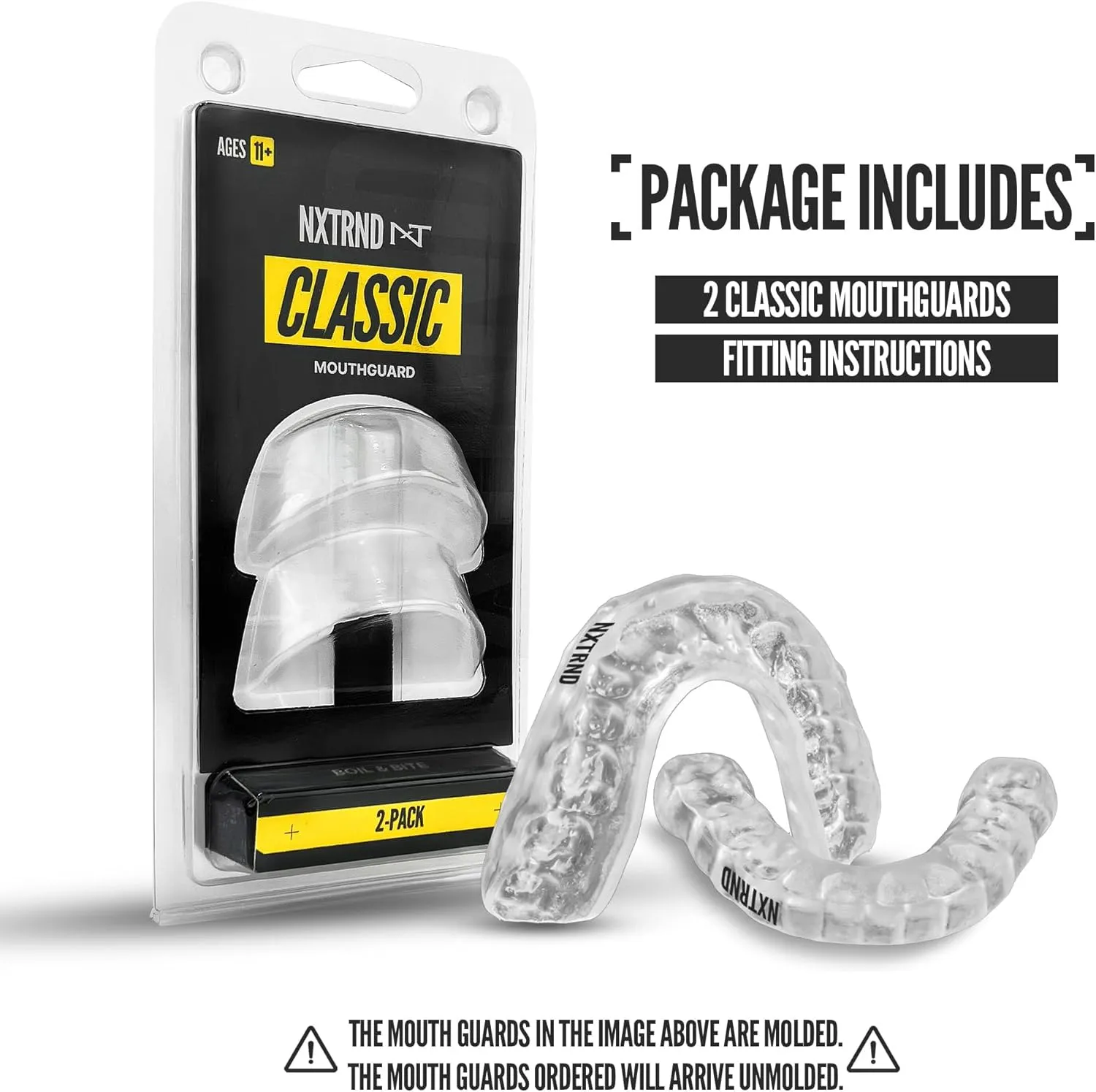 2 Pack Nxtrnd Classic Mouth Guard for All Sports (Transparent)