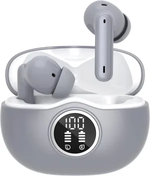 A10 Pro Wireless Earbuds Bluetooth 5.3 HiFi Stereo, 50H Playback LED Digital Display Earphones, ENC Noise Cancelling Mic, Ergonomic Sport Headphone Headset for Gym/Running/Work - Gray