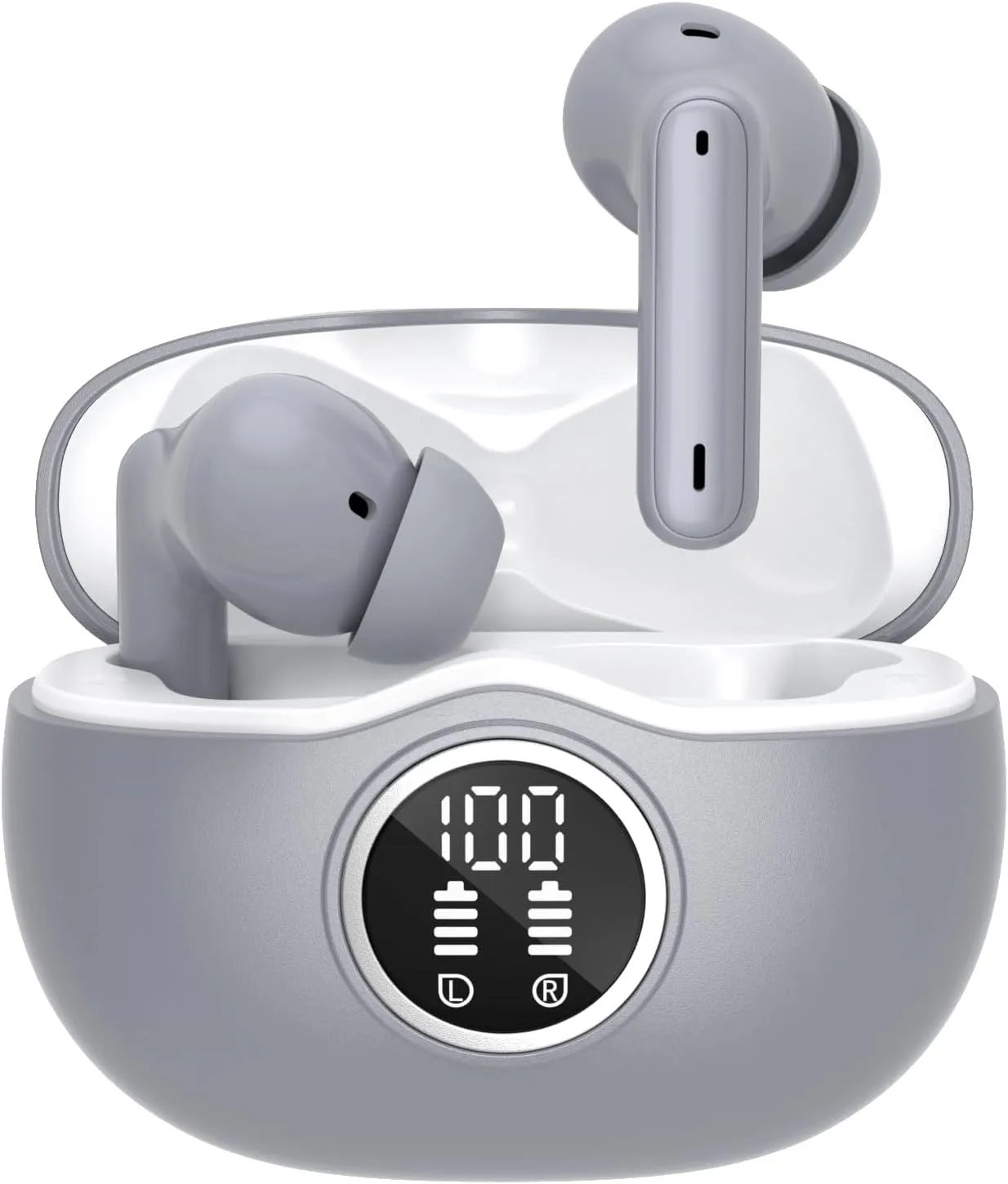 A10 Pro Wireless Earbuds Bluetooth 5.3 HiFi Stereo, 50H Playback LED Digital Display Earphones, ENC Noise Cancelling Mic, Ergonomic Sport Headphone Headset for Gym/Running/Work - Gray