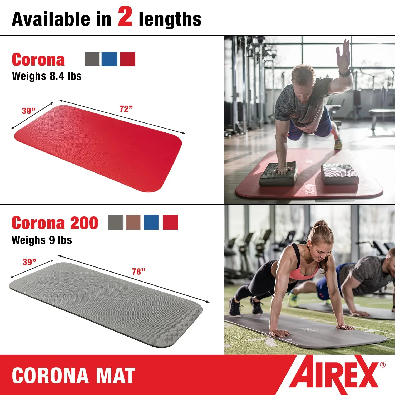 AIREX Corona Premium Exercise Mat for Yoga, Physical Therapy, Rehabilitation, Balance & Stability Exercises, Pilates, Aerobics 72" x 39", Blue
