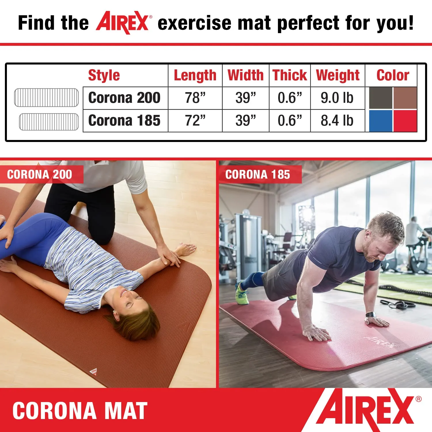 AIREX Corona Premium Exercise Mat for Yoga, Physical Therapy, Rehabilitation, Balance & Stability Exercises, Pilates, Aerobics 72" x 39", Blue