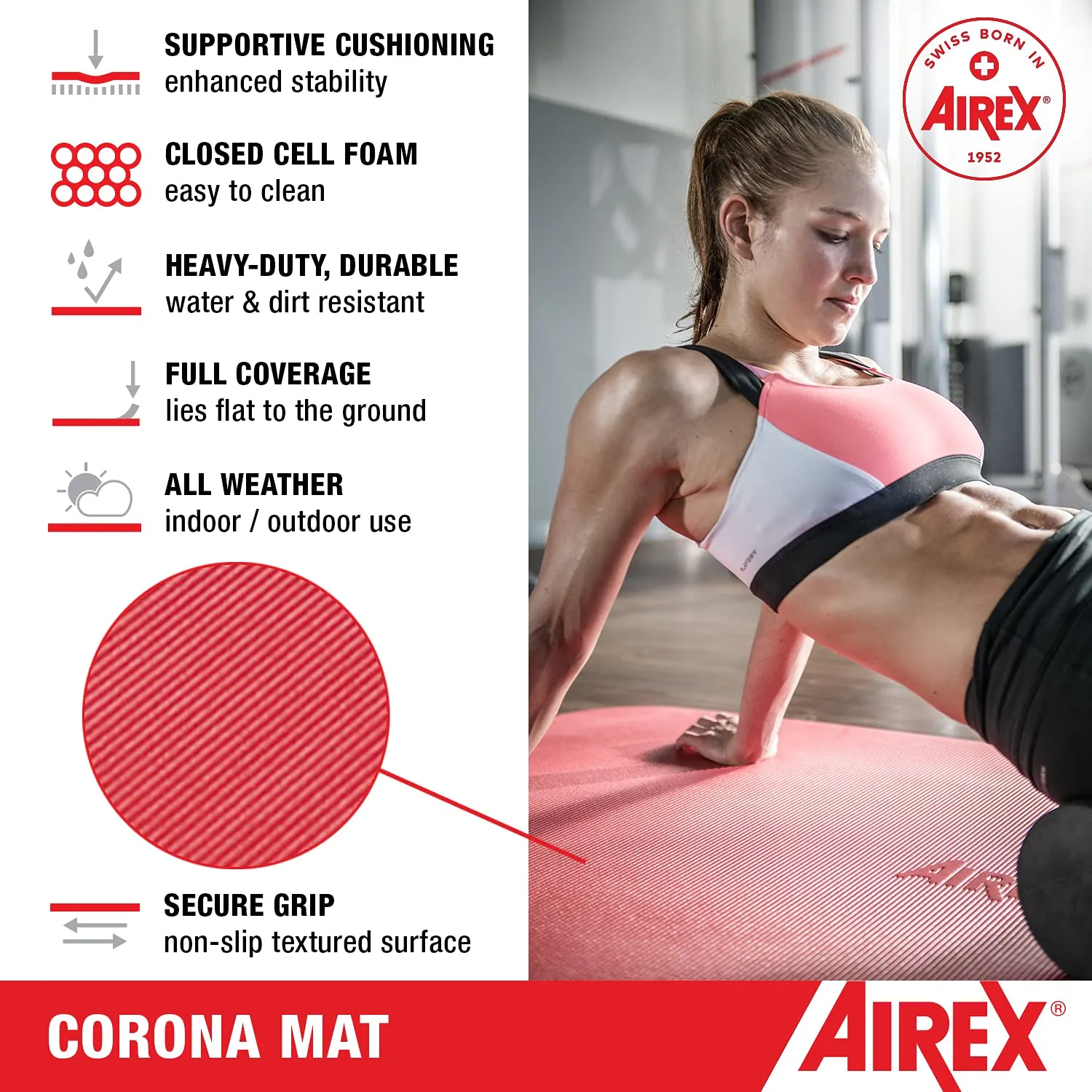 AIREX Corona Premium Exercise Mat for Yoga, Physical Therapy, Rehabilitation, Balance & Stability Exercises, Pilates, Aerobics 72" x 39", Blue