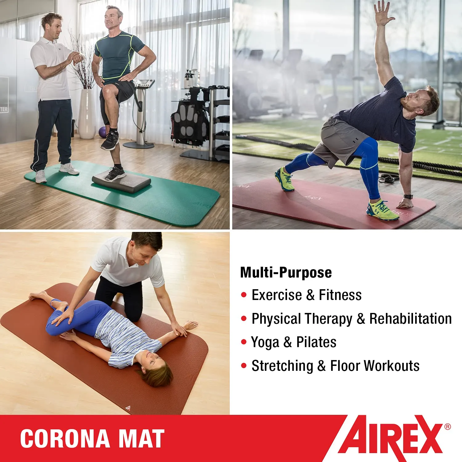 AIREX Corona Premium Exercise Mat for Yoga, Physical Therapy, Rehabilitation, Balance & Stability Exercises, Pilates, Aerobics 72" x 39", Blue