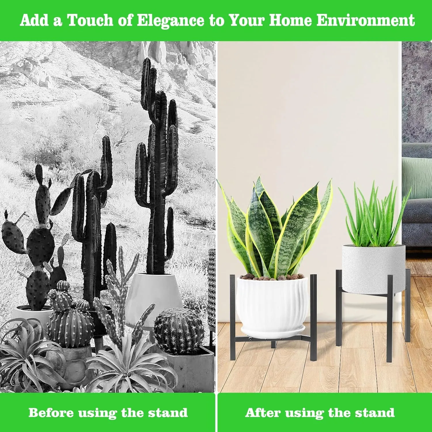 Airpark Plant Stand Indoor Adjustable, Metal Modern Plant Stands, Heavy Duty Stable Plant Pot Flower Holder Indoor Outdoor Corner, Fit 8 9 10 11 12 inch Pots, Black (Pot & Plant Not Included)