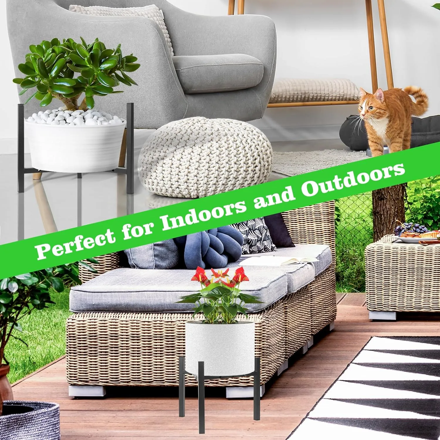 Airpark Plant Stand Indoor Adjustable, Metal Modern Plant Stands, Heavy Duty Stable Plant Pot Flower Holder Indoor Outdoor Corner, Fit 8 9 10 11 12 inch Pots, Black (Pot & Plant Not Included)