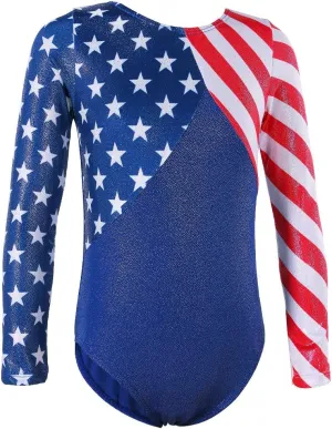 BAOHULU Gymnastics Leotards for Toddler Girls Patriotic Sparkle Red Blue Athletic Dancewear
