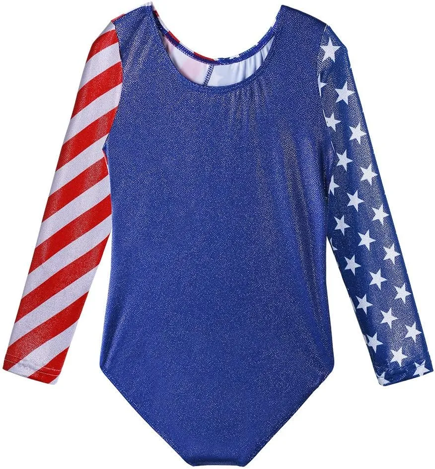 BAOHULU Gymnastics Leotards for Toddler Girls Patriotic Sparkle Red Blue Athletic Dancewear