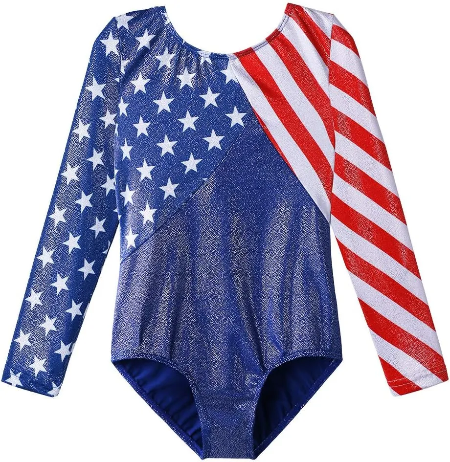 BAOHULU Gymnastics Leotards for Toddler Girls Patriotic Sparkle Red Blue Athletic Dancewear
