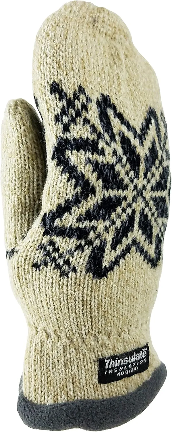 BRUCERIVER Women Snowflake Knit Mittens with Warm Thinsulate Fleece Lining