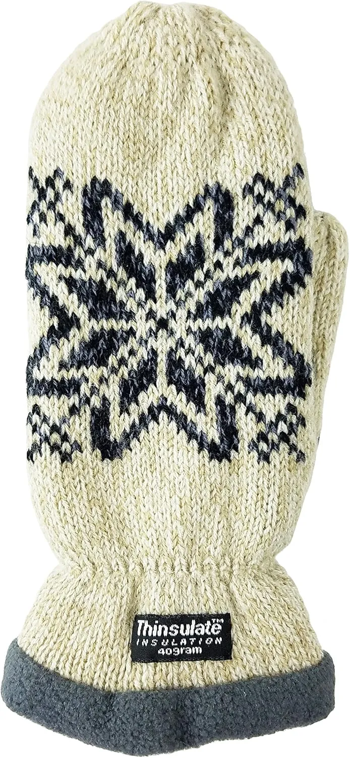 BRUCERIVER Women Snowflake Knit Mittens with Warm Thinsulate Fleece Lining