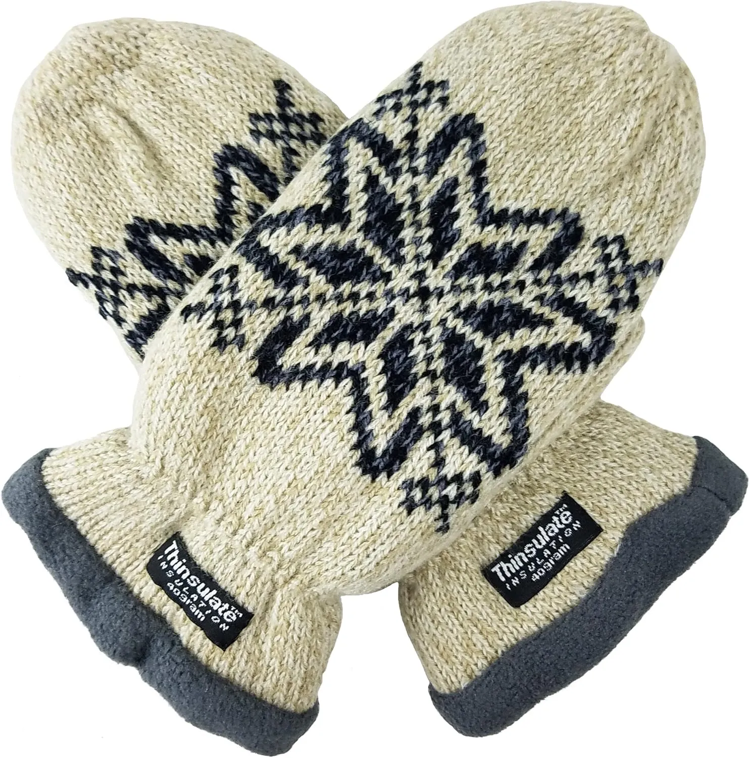 BRUCERIVER Women Snowflake Knit Mittens with Warm Thinsulate Fleece Lining