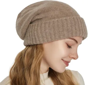 Cashmere Blend Satin Lined Beanie Hat Wool Winter Hats for Women Men Cuffed Hat Silk Lining Slouchy Beanie Women Knit Hat