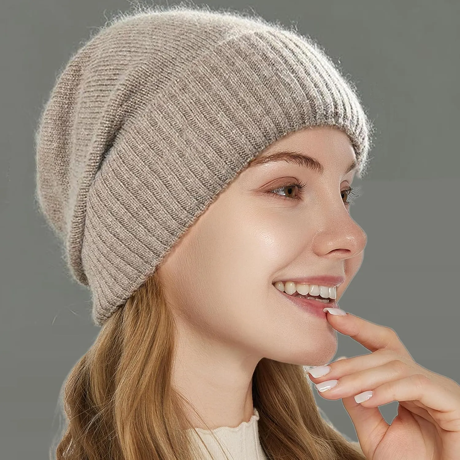 Cashmere Blend Satin Lined Beanie Hat Wool Winter Hats for Women Men Cuffed Hat Silk Lining Slouchy Beanie Women Knit Hat