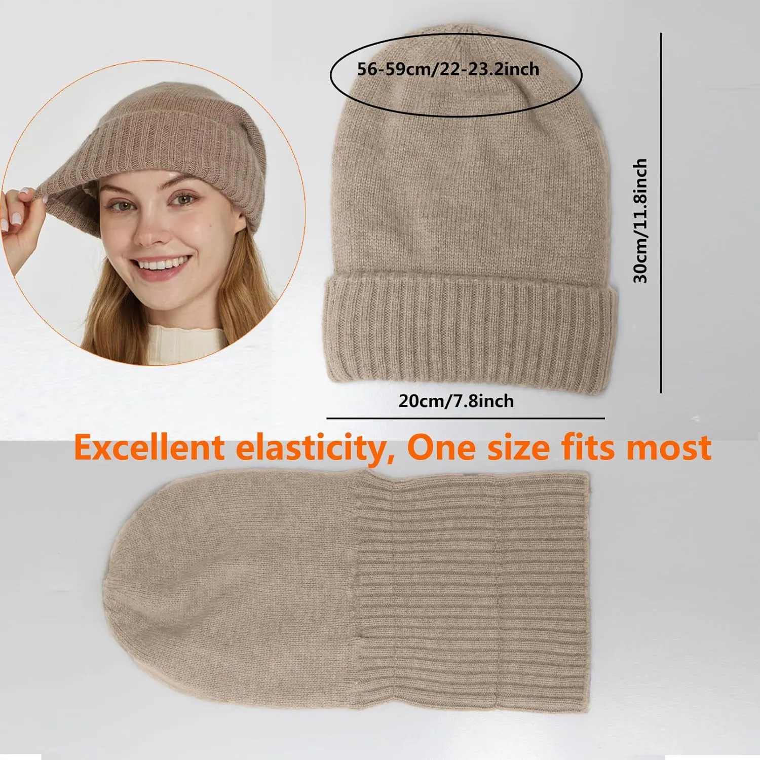 Cashmere Blend Satin Lined Beanie Hat Wool Winter Hats for Women Men Cuffed Hat Silk Lining Slouchy Beanie Women Knit Hat
