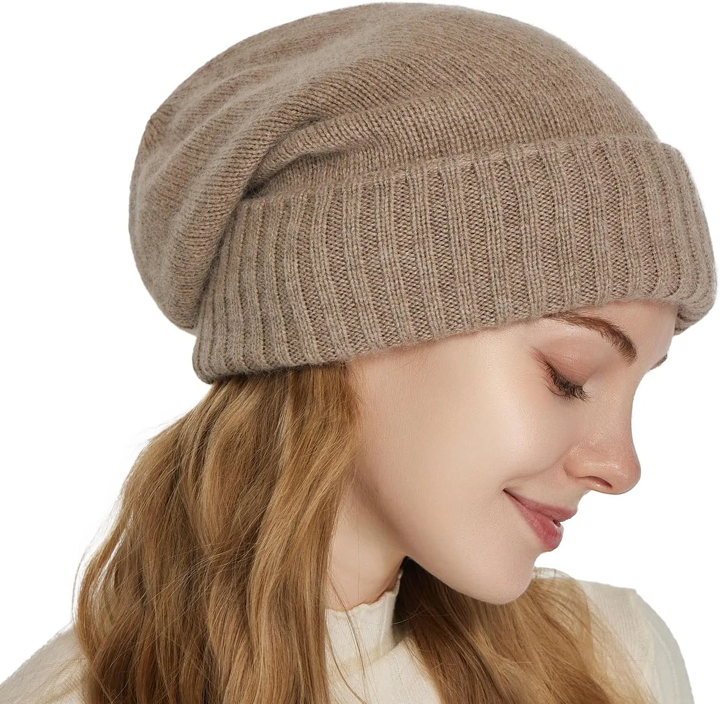 Cashmere Blend Satin Lined Beanie Hat Wool Winter Hats for Women Men Cuffed Hat Silk Lining Slouchy Beanie Women Knit Hat