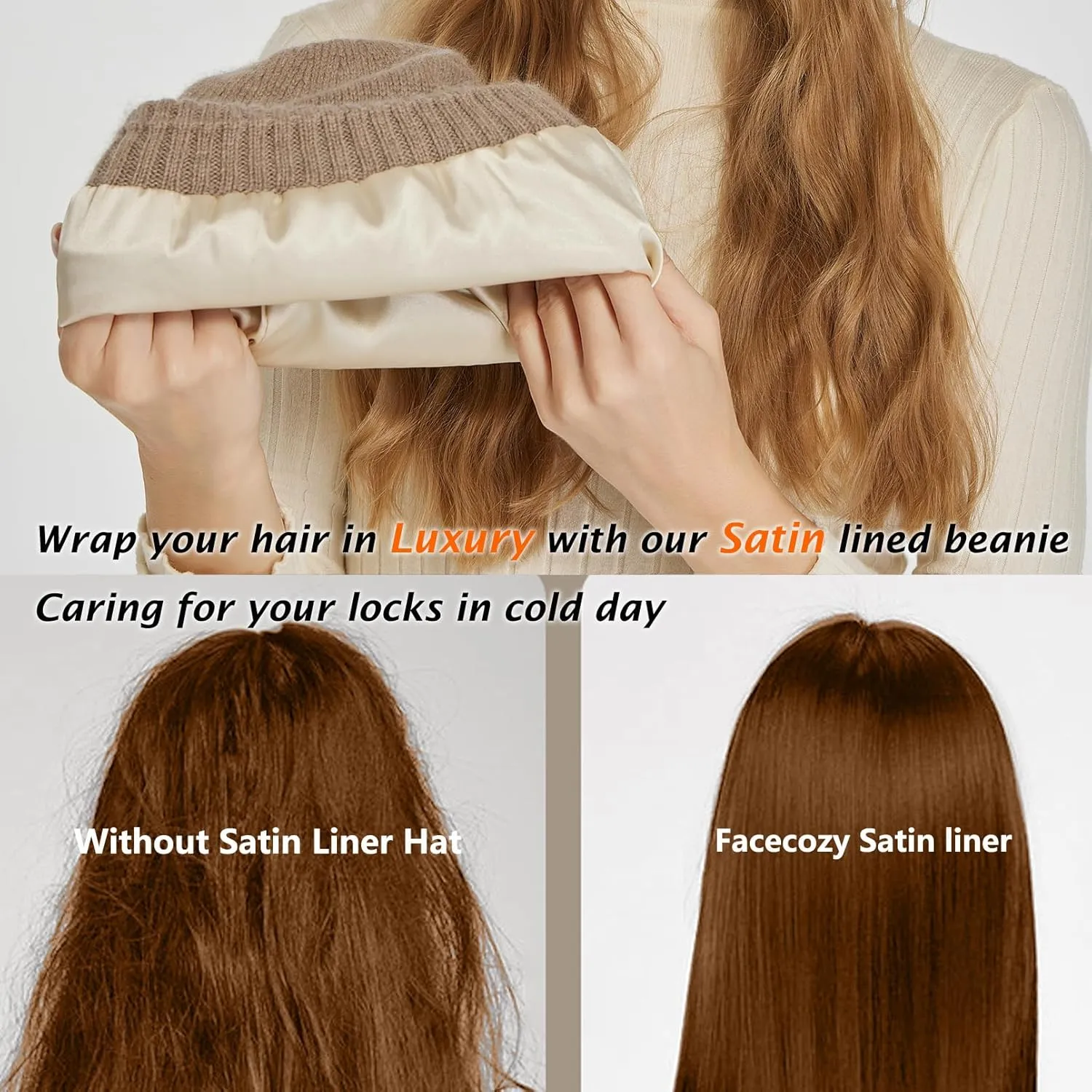 Cashmere Blend Satin Lined Beanie Hat Wool Winter Hats for Women Men Cuffed Hat Silk Lining Slouchy Beanie Women Knit Hat