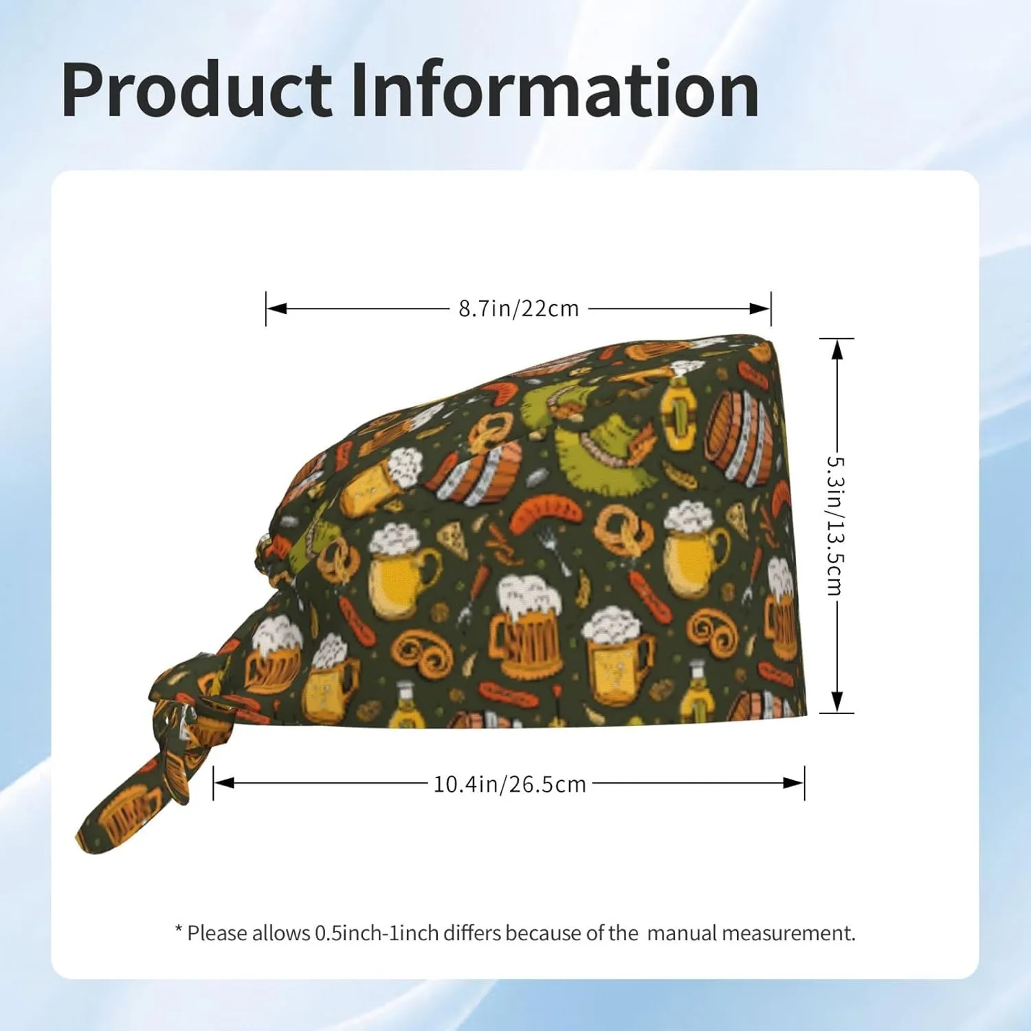 Doodle Beer Oktoberfest Scrub Caps Adjustable Working Cap with Sweatband Elastic Tie Back Hats for Women Men