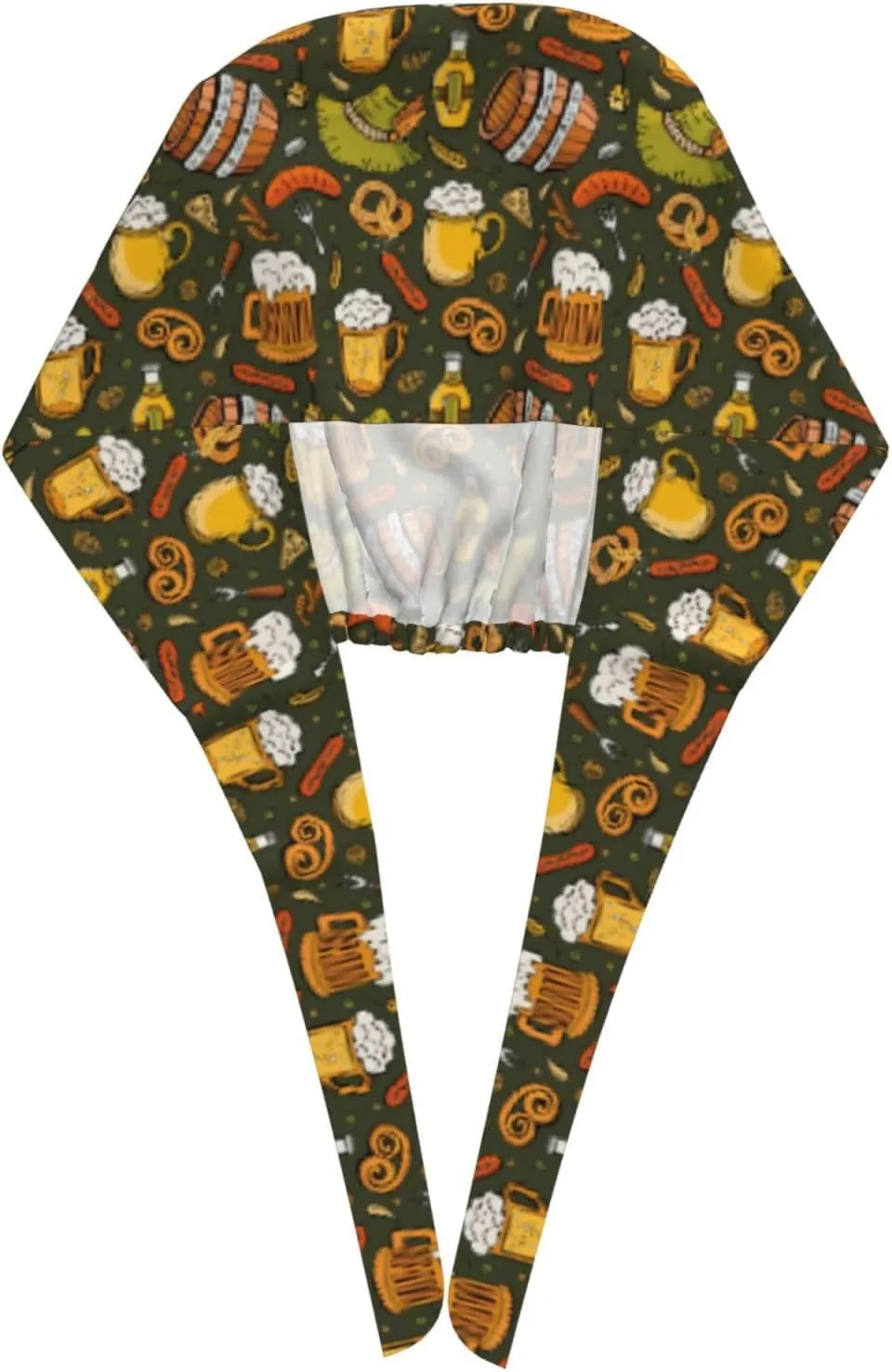 Doodle Beer Oktoberfest Scrub Caps Adjustable Working Cap with Sweatband Elastic Tie Back Hats for Women Men