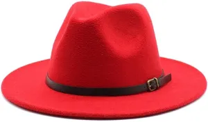 European and American New Woolen Hat Men and Women Gentleman Jazz Hat Autumn and Winter Flat Brim Felt Big Brim Hat Fengyan Cowboy Hats (Color : Rose Red, Size : 56-58cm)
