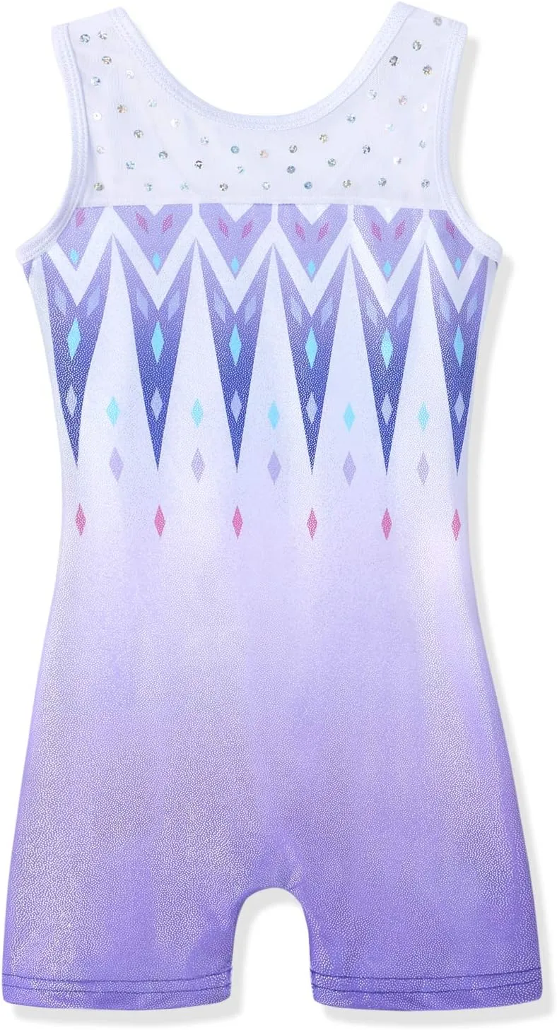 HOZIY Leotards for Girls Gymnastics Kids Children Biketard Snowflake Ribbon Blue Purple Hot Pink Sparkle