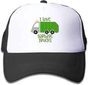 I Love Trash Garbage Trucks Youth Adjustable Mesh Hats Baseball Trucker Cap for Boys and Girls