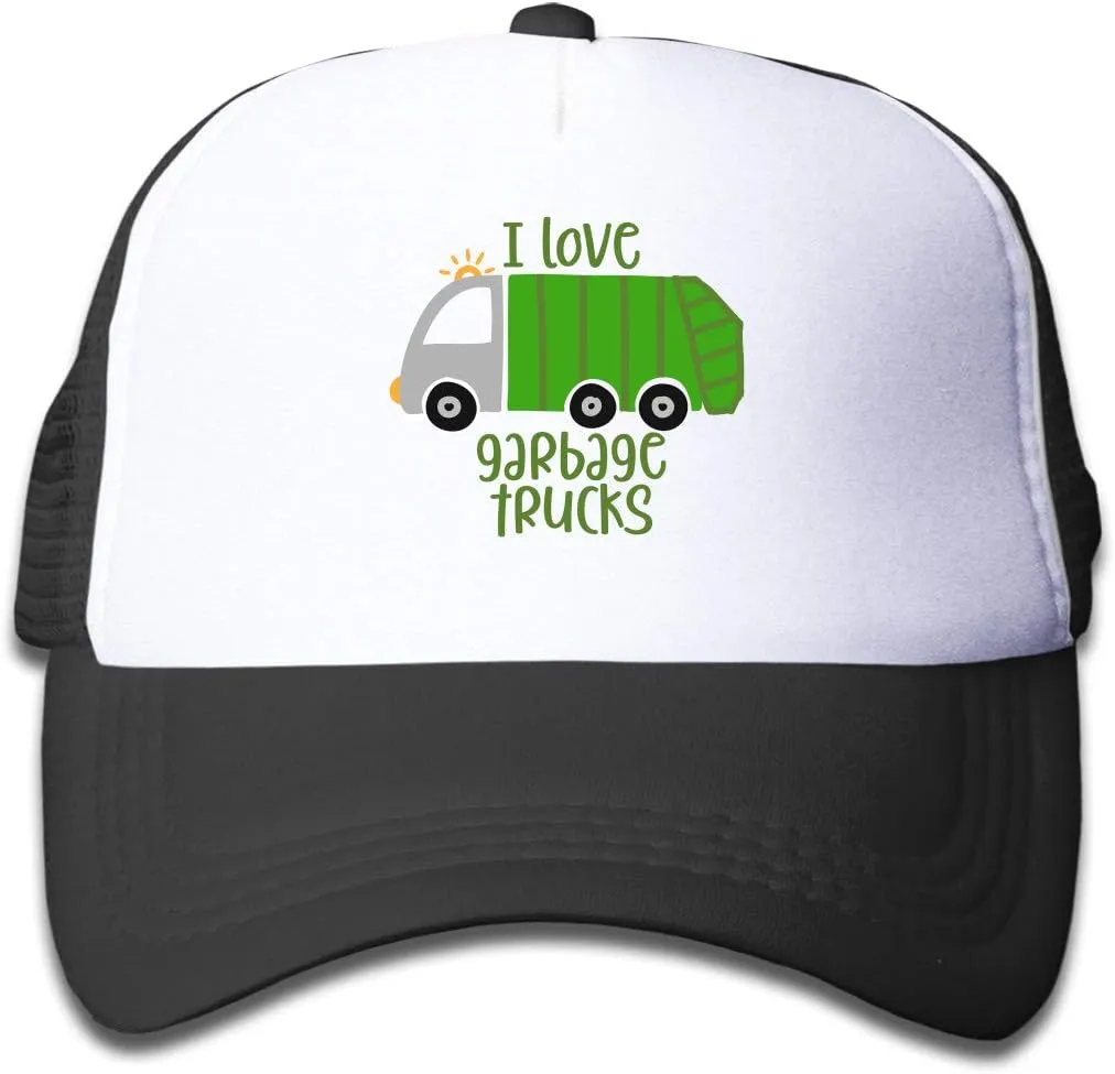 I Love Trash Garbage Trucks Youth Adjustable Mesh Hats Baseball Trucker Cap for Boys and Girls