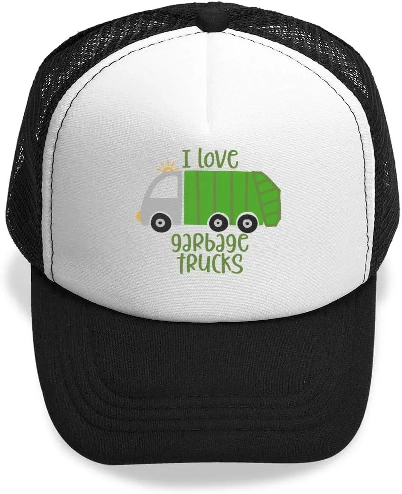 I Love Trash Garbage Trucks Youth Adjustable Mesh Hats Baseball Trucker Cap for Boys and Girls