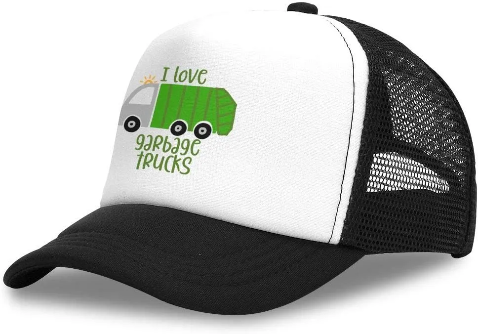 I Love Trash Garbage Trucks Youth Adjustable Mesh Hats Baseball Trucker Cap for Boys and Girls