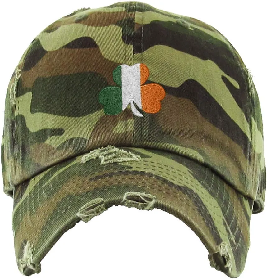 Irish Shamrock Vintage Baseball Cap Embroidered Cotton Adjustable Distressed Dad Hat
