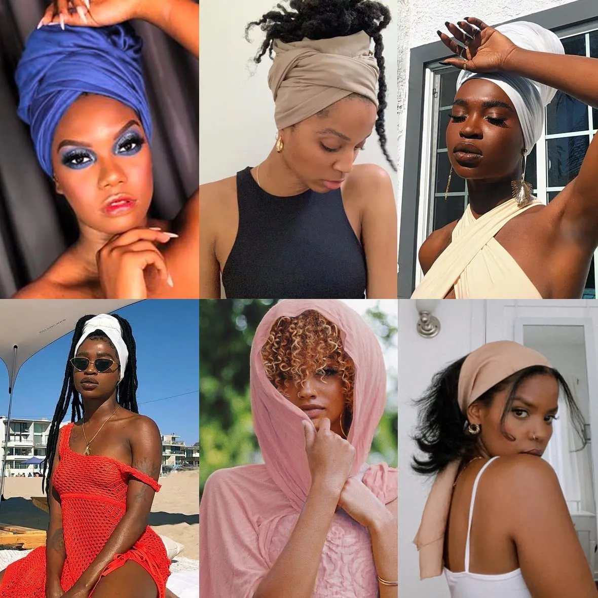 Kachanaa 4 Pieces Solid Color Stretch Knit Head Wrap Extra Long African Head Scarf Breathable Turbans for Black Women