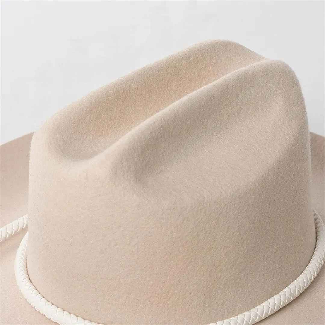 Men Women Retro Felt Wide Brim Western Cowboy Cowgirl Hat Classic Fedoras Cap Jazz Panama Hat