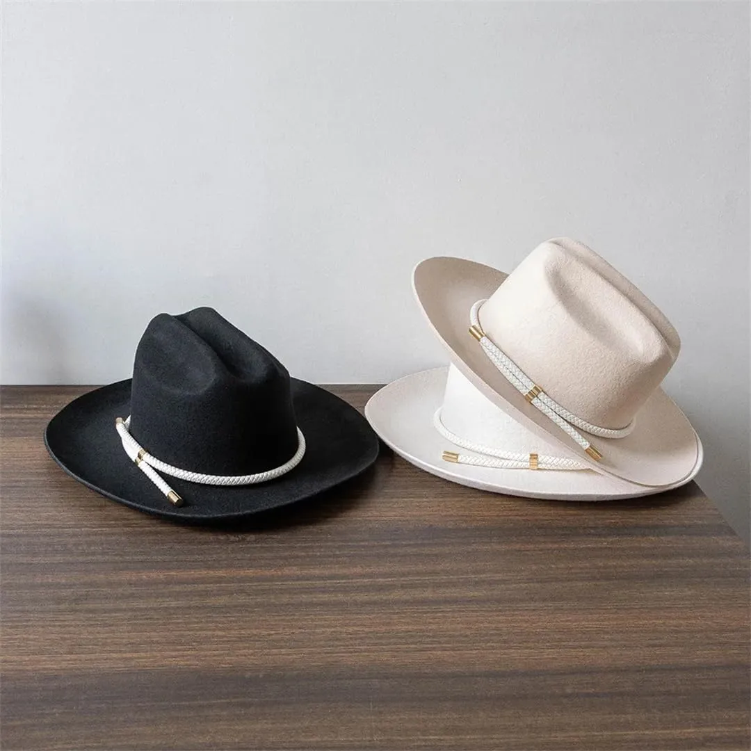 Men Women Retro Felt Wide Brim Western Cowboy Cowgirl Hat Classic Fedoras Cap Jazz Panama Hat