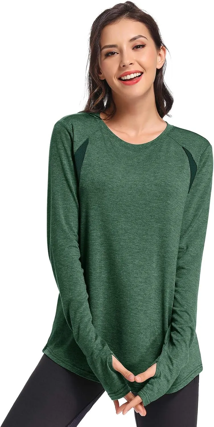 Muzniuer Long Sleeve Workout Tops for Women-Plain Long Sleeve Shirts Yoga Tops Gym Sports T-Shirt with Thumb Hole