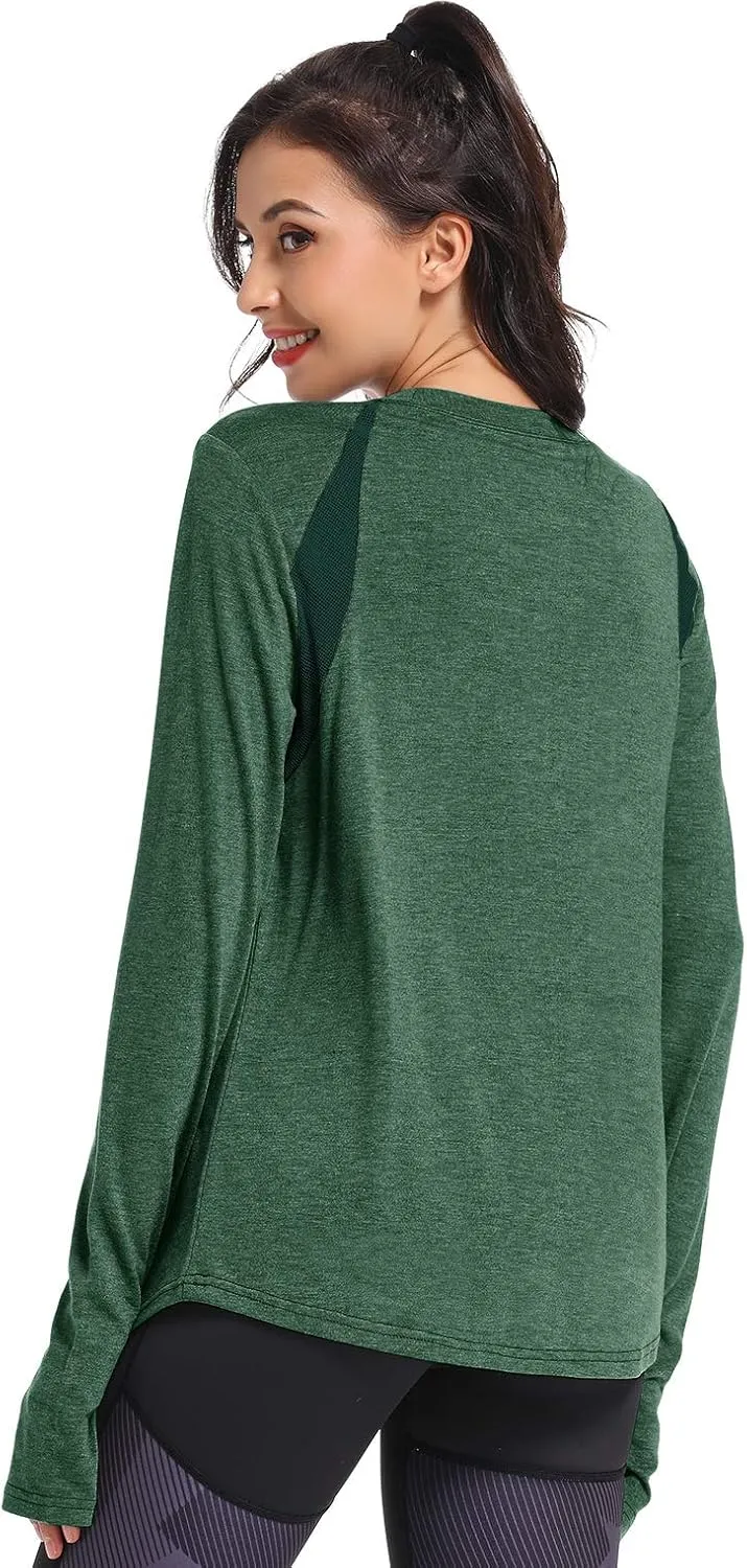 Muzniuer Long Sleeve Workout Tops for Women-Plain Long Sleeve Shirts Yoga Tops Gym Sports T-Shirt with Thumb Hole