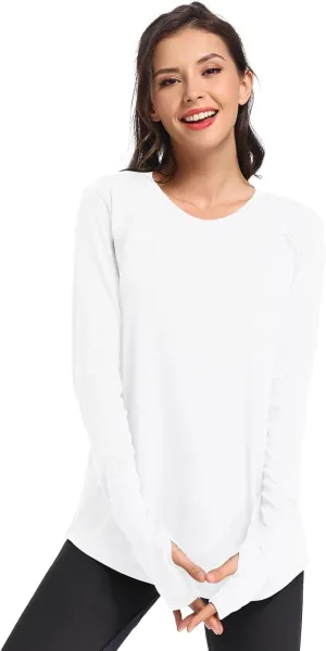 Muzniuer Long Sleeve Workout Tops for Women-Plain Long Sleeve Shirts Yoga Tops Gym Sports T-Shirt with Thumb Hole