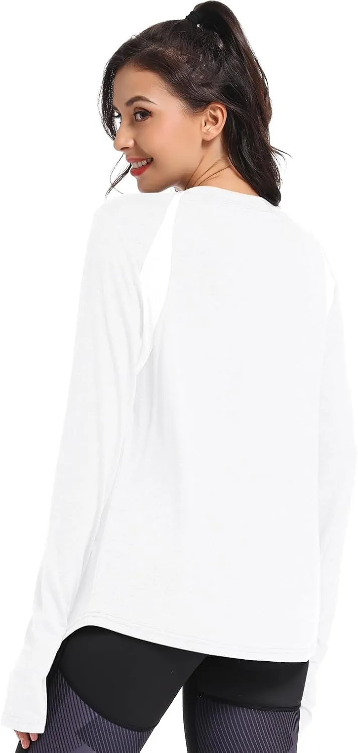 Muzniuer Long Sleeve Workout Tops for Women-Plain Long Sleeve Shirts Yoga Tops Gym Sports T-Shirt with Thumb Hole