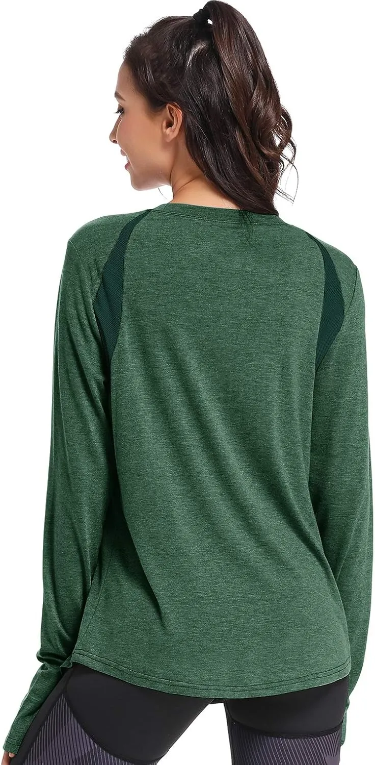 Muzniuer Long Sleeve Workout Tops for Women-Plain Long Sleeve Shirts Yoga Tops Gym Sports T-Shirt with Thumb Hole