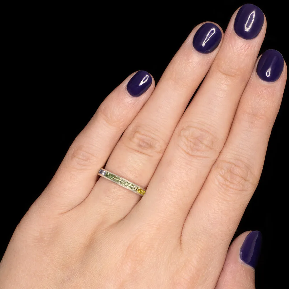 NATURAL FRENCH CUT RAINBOW SAPPHIRE ETERNITY RING WEDDING BAND ART DECO STYLE