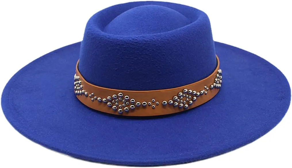 Pulcykp Women's Tweed Sombrero Felt Hat Jazz Hat Sombrero Royal blue 56-58cm