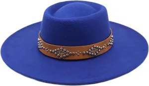Pulcykp Women's Tweed Sombrero Felt Hat Jazz Hat Sombrero Royal blue 56-58cm