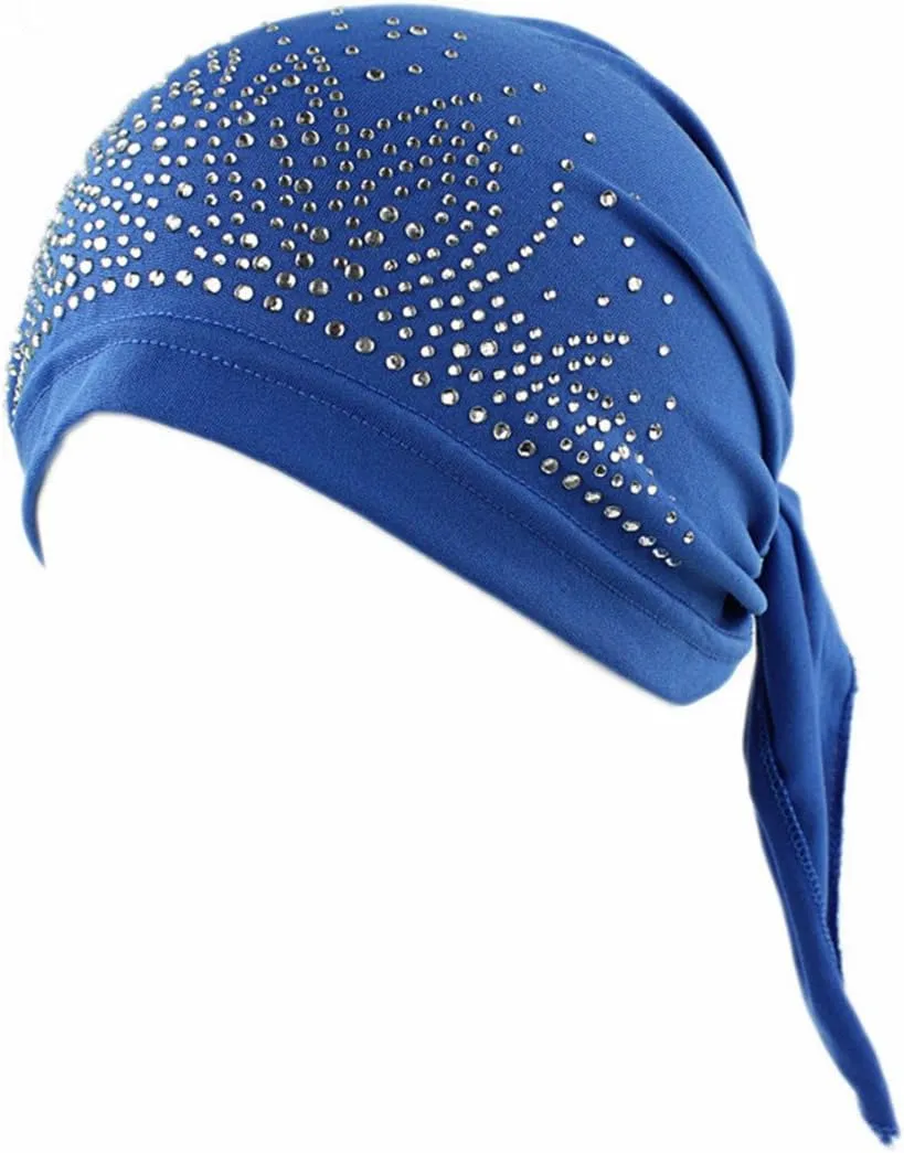 Qhome Womens Rhinestone Head Scarf Head Wrap Chemo Cap Spandex Bandana Du Rag