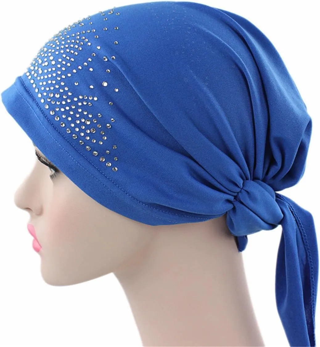 Qhome Womens Rhinestone Head Scarf Head Wrap Chemo Cap Spandex Bandana Du Rag
