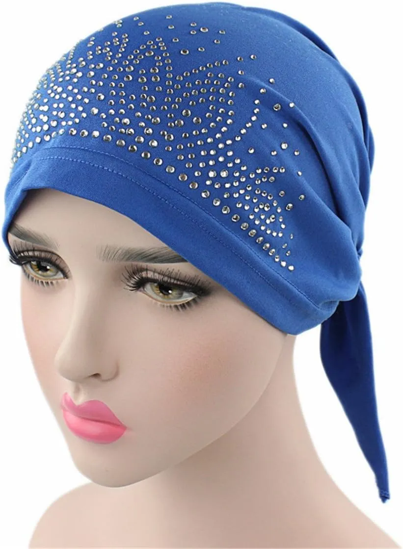 Qhome Womens Rhinestone Head Scarf Head Wrap Chemo Cap Spandex Bandana Du Rag