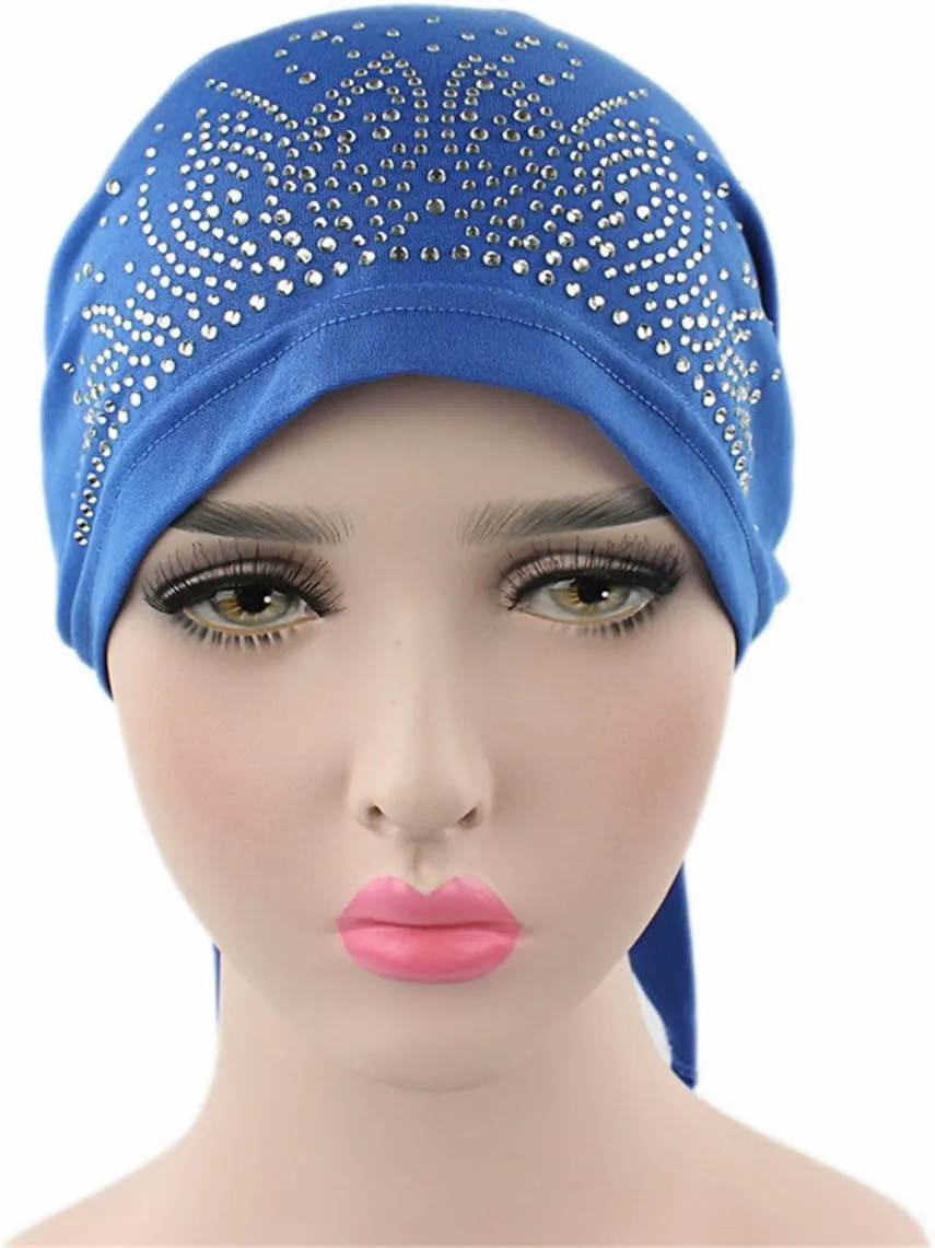 Qhome Womens Rhinestone Head Scarf Head Wrap Chemo Cap Spandex Bandana Du Rag