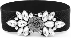 Rhinestone Stretch Belt Black Wide Formal Belt Women Red Belts Elastic Dressy Waist Accessories