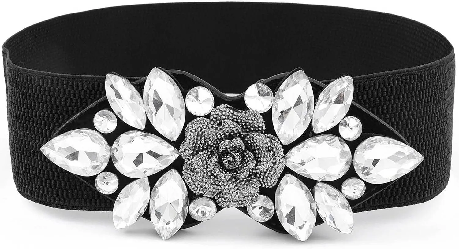 Rhinestone Stretch Belt Black Wide Formal Belt Women Red Belts Elastic Dressy Waist Accessories