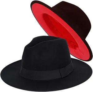 Simple Wide Brim Panama Hat Patchwork Classic Fedora Hats with Belt Buckle
