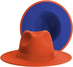 Simple Wide Brim Panama Hat Patchwork Classic Fedora Hats with Belt Buckle