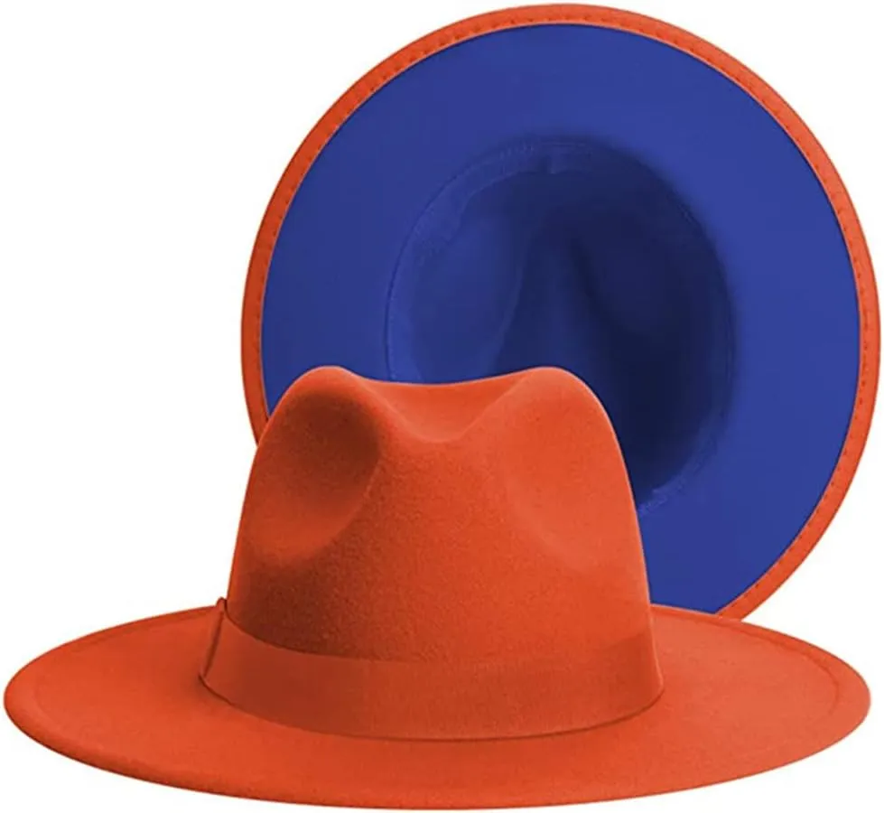 Simple Wide Brim Panama Hat Patchwork Classic Fedora Hats with Belt Buckle