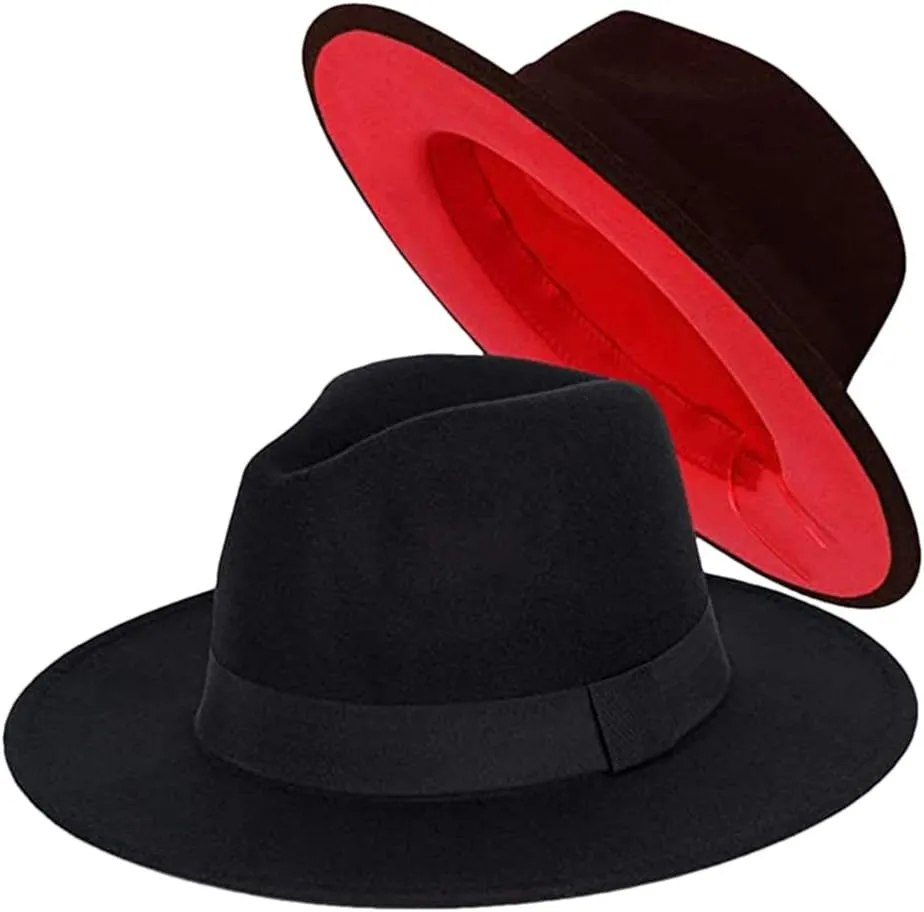 Simple Wide Brim Panama Hat Patchwork Classic Fedora Hats with Belt Buckle